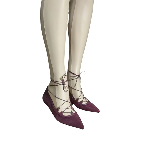 Michael Kors Lace Up Tabby Flats in Burgundy Suede Dark red size 8 - Picture 7 of 15